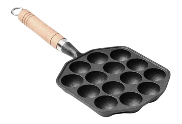 14 Holes Iron Takoyaki Pan with Wooden Handle