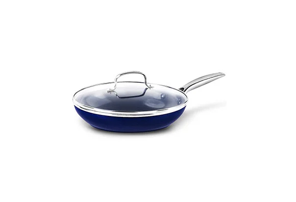 blue cooking wok pan