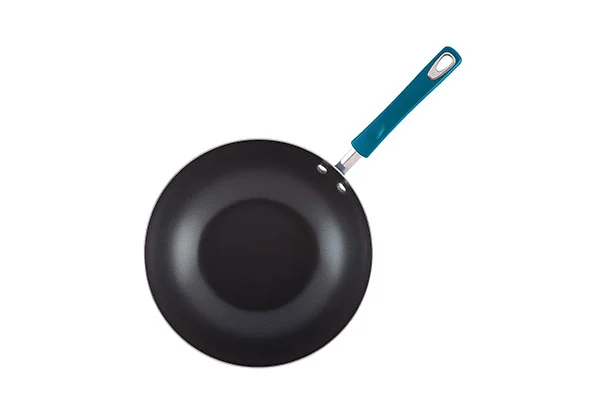 blue wok pan with lid